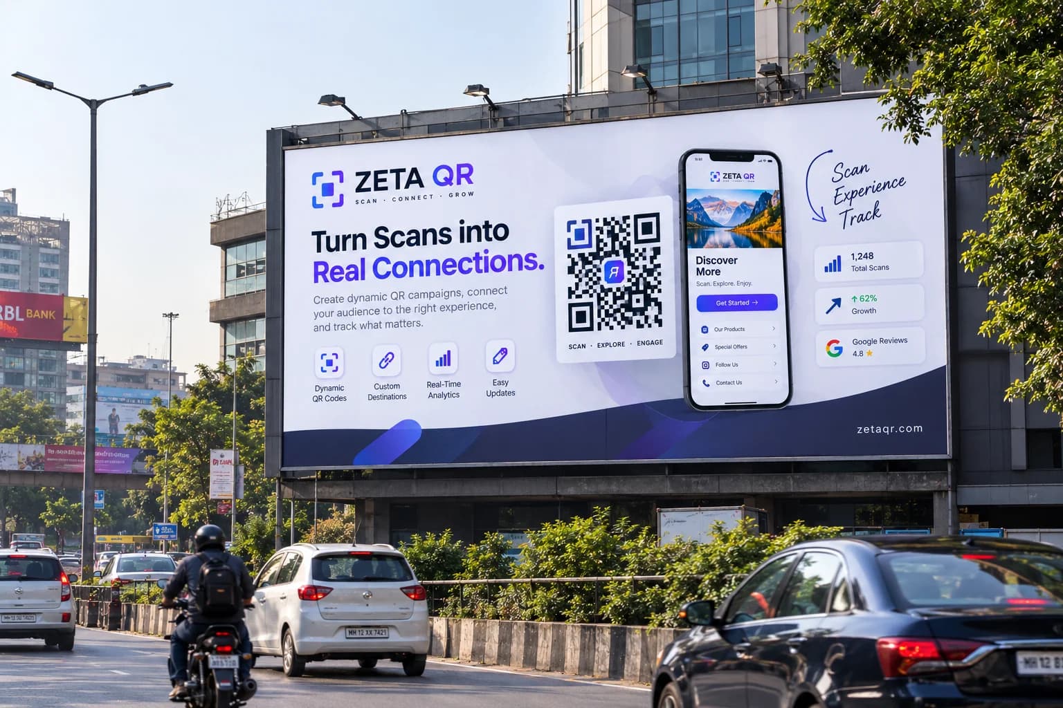 High-impact highway billboard campaign scan with smartphone