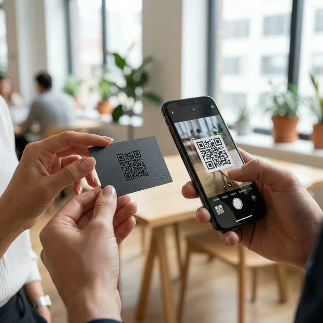Tactile black business card with scannable QR