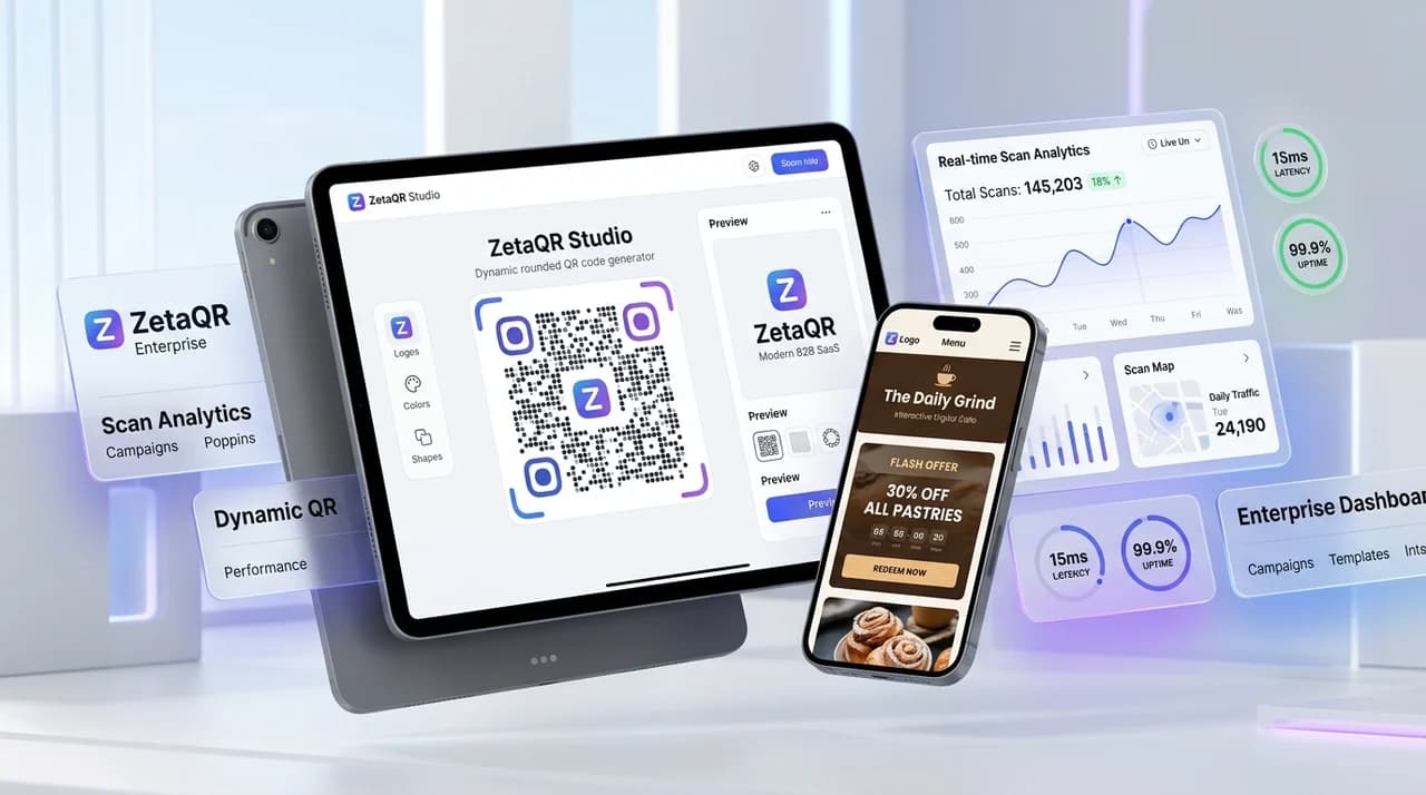 ZetaQR Unified Platform Suite: Dynamic QR Studio, Hosted Digital Menus, and Real-Time Scan Analytics