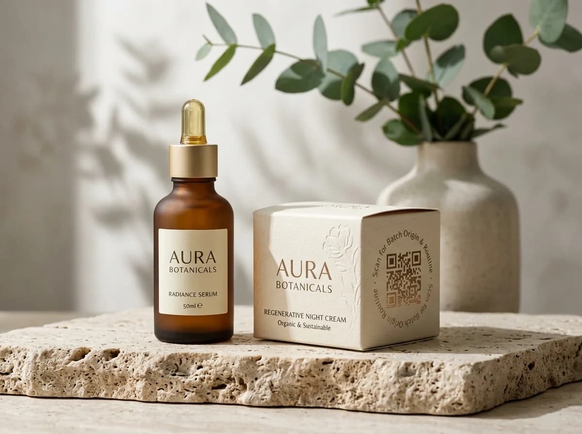 Cosmetic skincare packaging and digital batch authenticity routine
